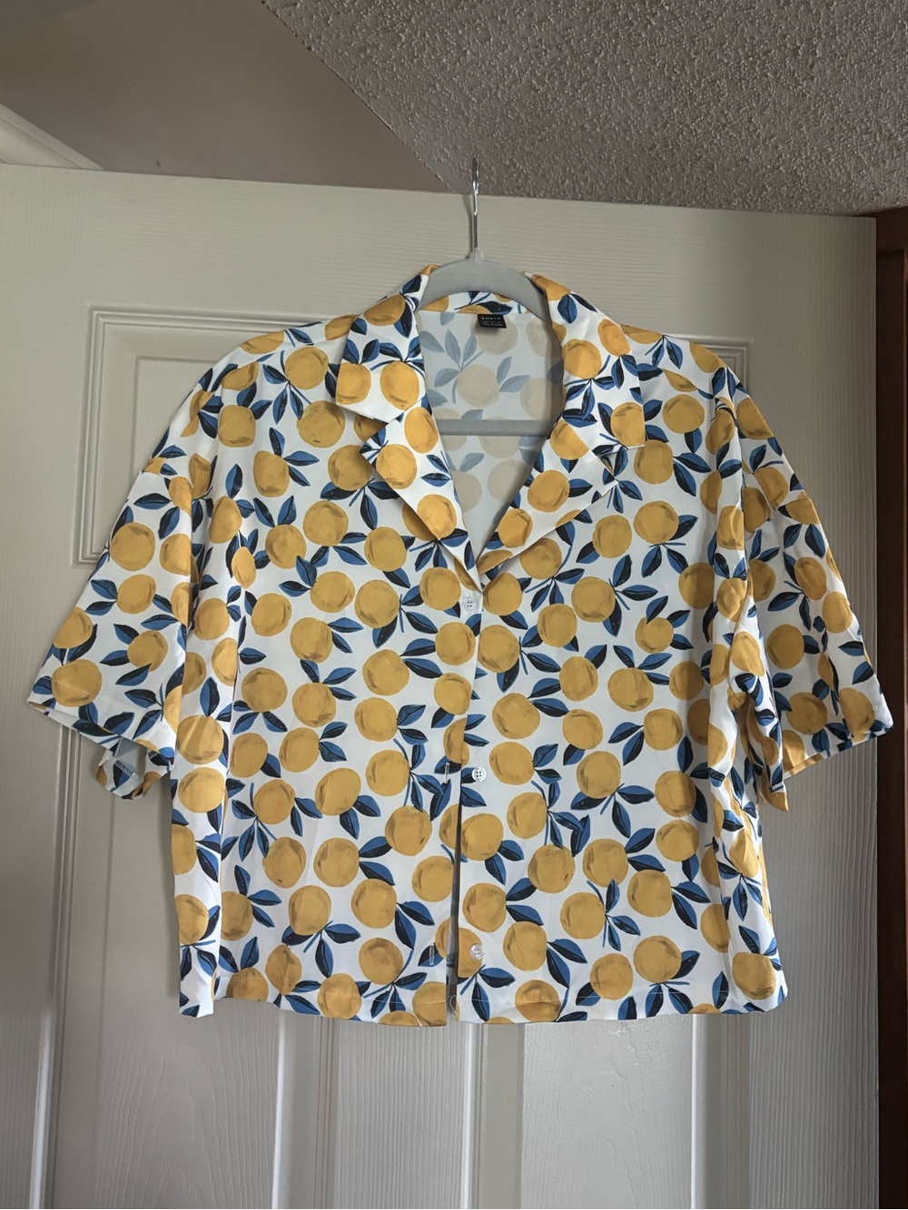 SHEIN Yellow Citrus Print Button-Down Shirt